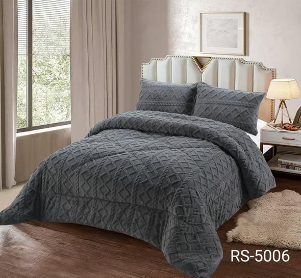 Aladdins Shop - Cobertor De Invierno Texturizado Con Chiporro 1,5 Plaza Diseño Trenza Gris Oscuro