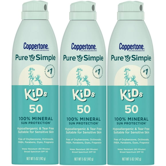 Spray protector solar Coppertone Pure and Simple para niños, SPF 50, 150 ml