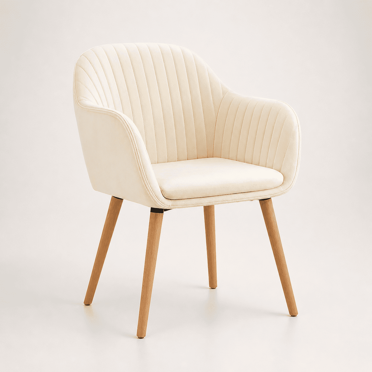 Space Home - Poltrona Diamante Crema De Terciopelo Con Patas De Madera, Elegante, Compacta Y Cómoda