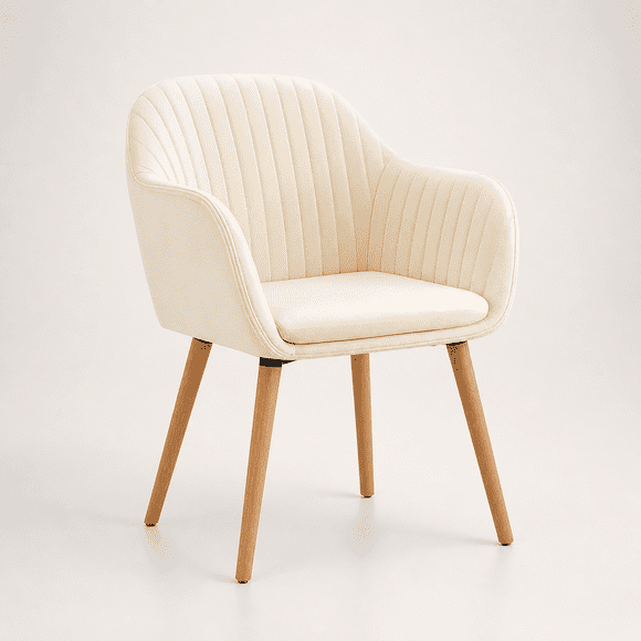 Poltrona Diamante Crema de Terciopelo con Patas de Madera, Elegante, Compacta y Cómoda