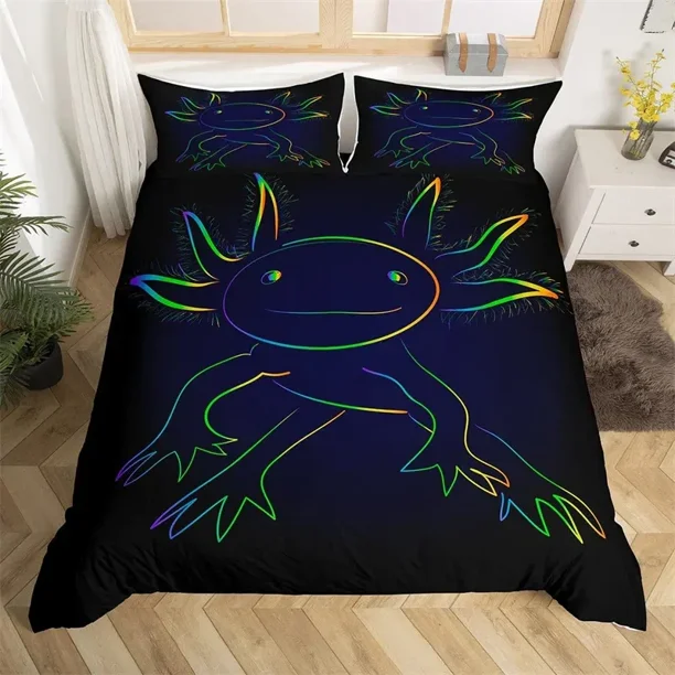 Galaxy Duvet Cover Twin King Cute Axolotl Bedding Set Cartoon Salamander Comfortable Cover Polyester Ocean Sealife Bedspread Cover