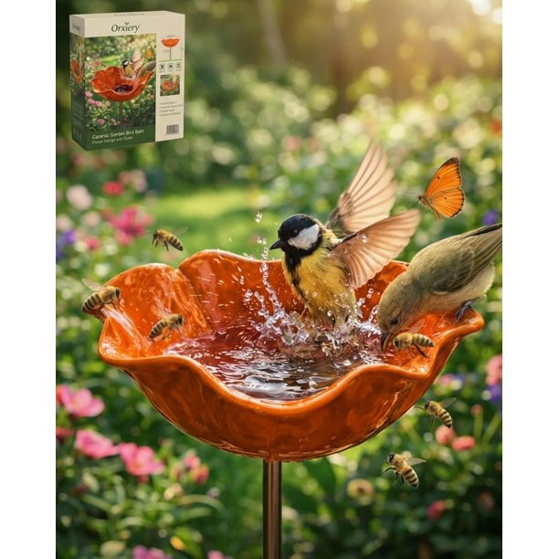 Estaca jardín flor metal hecha mano con baño abejas decoración exterior regalo polinizadores