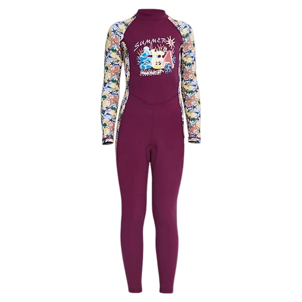 Traje de baño para niños, traje de baño con cremallera, manga larga, trajes completos, traje de buceo, traje húmedo para deportes acuáticos, kayak, su Púrpura S