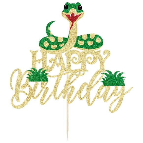 Kaoenla Adorno de Tarta Glitter con Serpiente – ¡Feliz Cumpleaños!