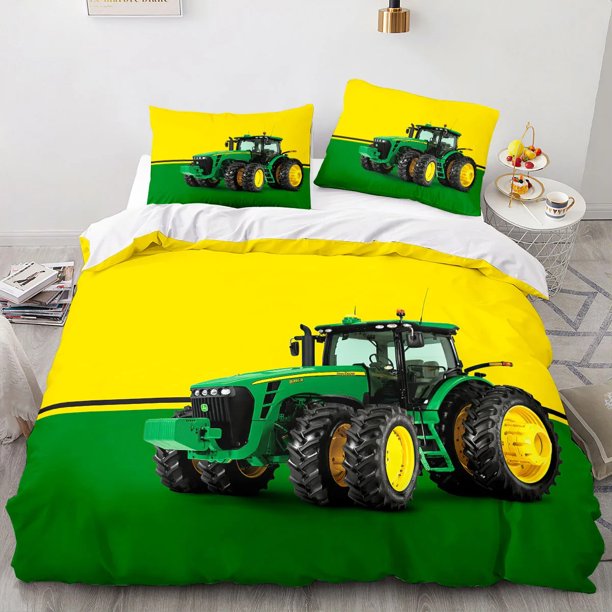 v546 Bed Sheets Tractor Farm Bedding Set,Duvet Cover Comforter Bed Set Quilt Cover Pillowcase,King Queen Twin Size Boys Girls Adults 3-Piece Bedding Set (1 Duvet Cover + 2 Pillow Shams) Bed Sheets ju5