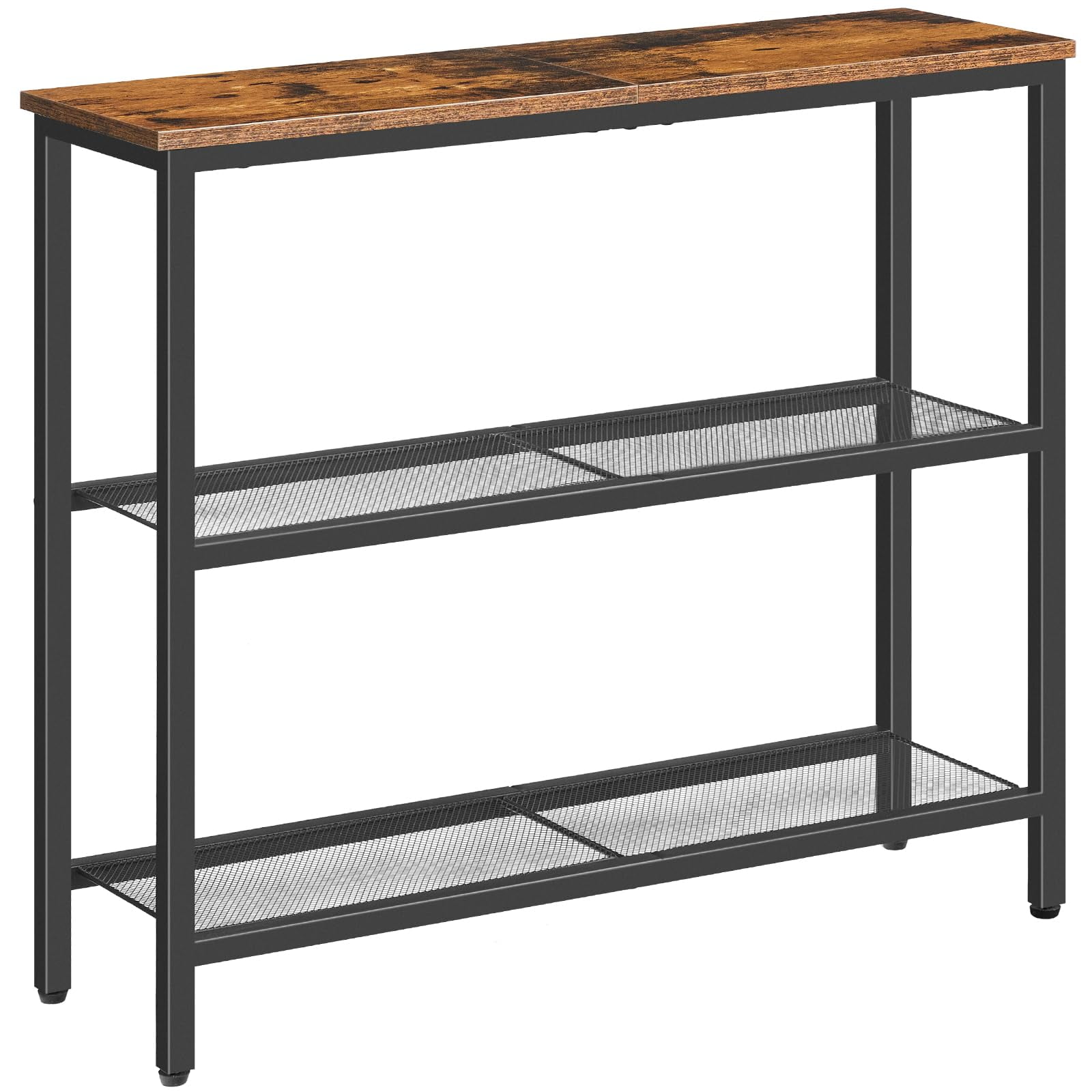 Mesa Consola Hoobro 29.5, Estrecha, De 3 Niveles Con Estantes, Marrón Rústico