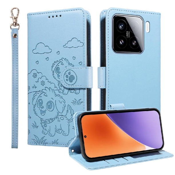 Funda Billetera FOXDOCK Compatible con Xiaomi 15, Diseño Perrito Tierno, Ranuras para Tarjetas y Soporte Plegable