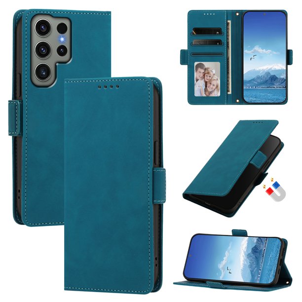Funda Billetera Delgada para Samsung Galaxy S25 Edge con Ranuras y Soporte Azul lago