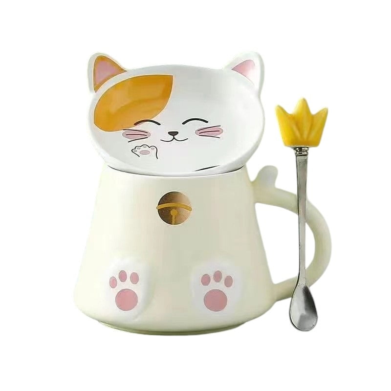 El Edén - Tazón, Mug, Diseño De Gato Con Plato Y Cuchara, Kawaii