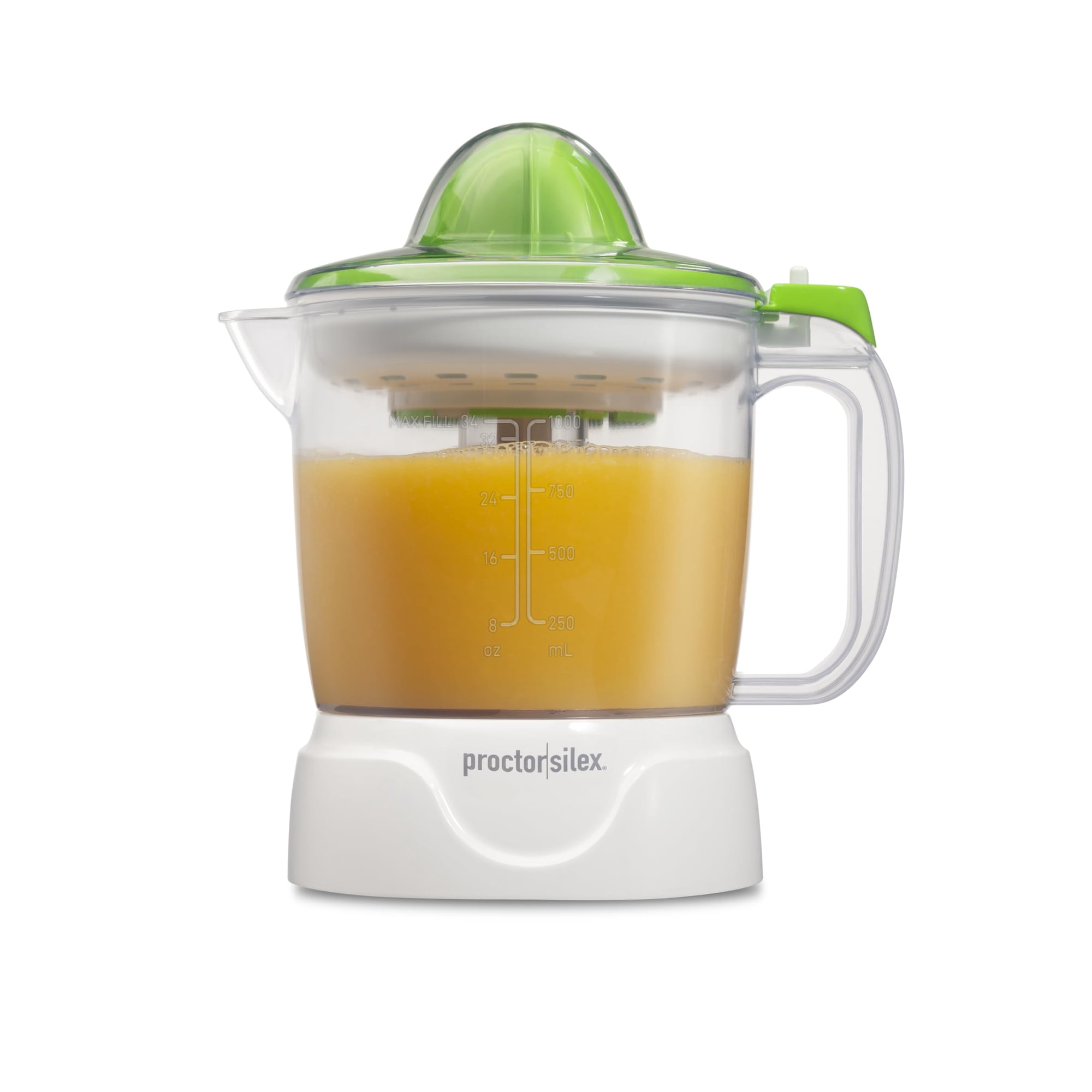 Exprimidor Eléctrico De Cítricos Proctor Silex, 1 Litro, Con 2 Secadores, Blanco/verde