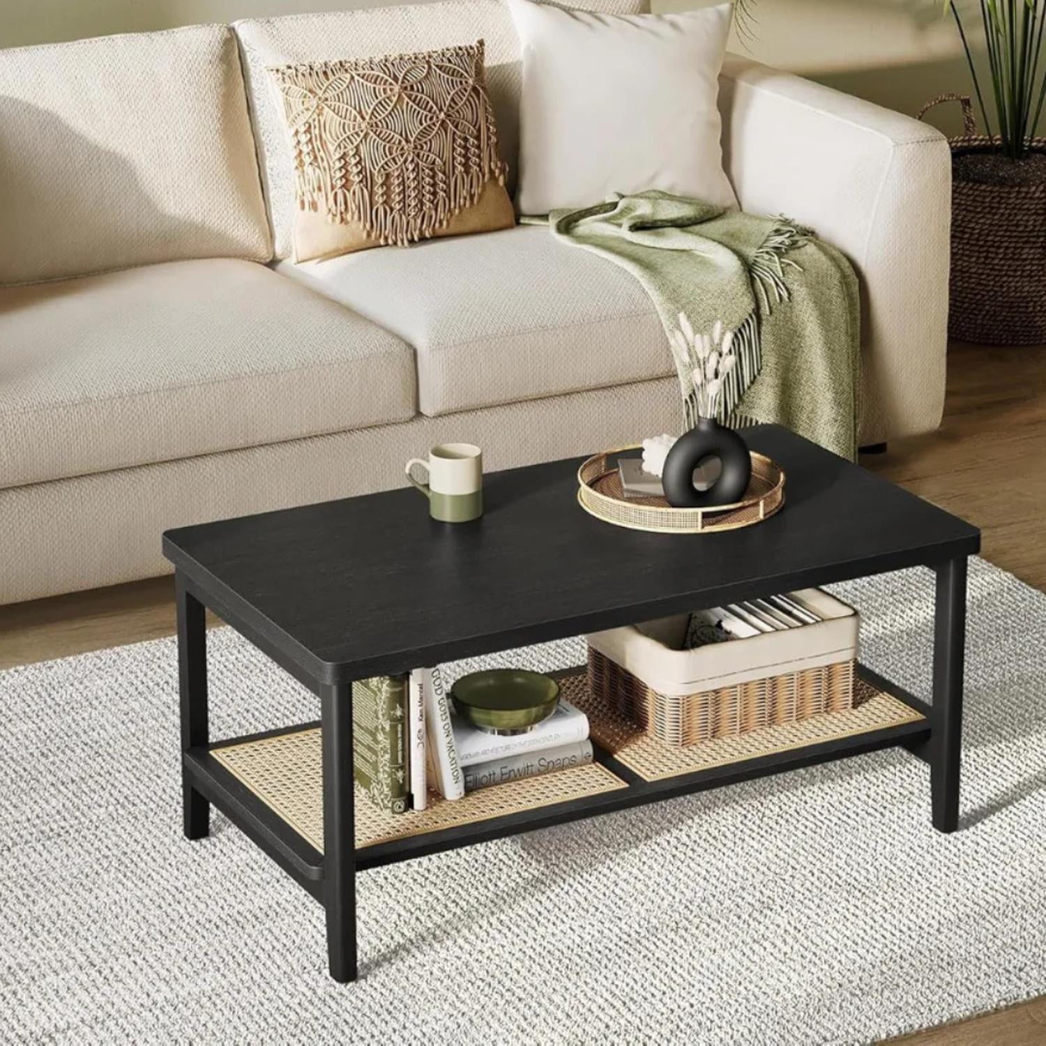 Pandalino - Mesa Centro Rectangular Sharon | Diseño En Ratán Negro Negro