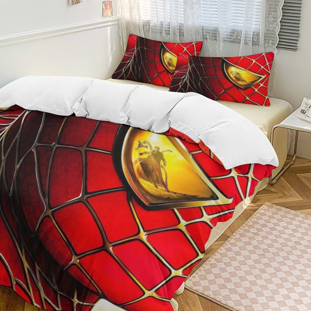 Spider-Man 3-Piece Twin Bed Set - Includes 1 Single Quilt And 2 Pillow Cases Bedding - Fade Resistant Microfiber - Spider