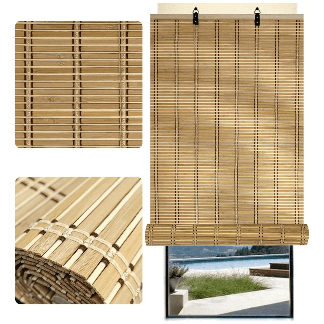 Homebrandt - Cortina De Bambú Persiana Bicolor 120x180 Con Diseños Roller