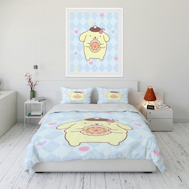 v2706 Bed Sheets Pom Pom Purin Printed Bedding Set Cartoon Microfiber Bed Set Pillowcase Adult Bed Cover Bedroom Bed Set Duvet 3-Piece Bedding Set (1 Duvet Cover + 2 Pillow Shams) Bed Sheets ju2706