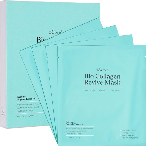 Mascarilla Facial Bio Colágeno Pack De 4 Con Péptidos Hidratantes