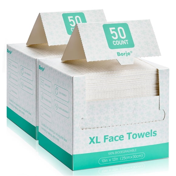 Toallas faciales desechables Borje XL, 100% de base biológica del USDA, 100 unidades