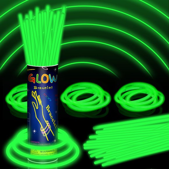 Glow Sticks, paquete de 150 unidades, color verde, 20 cm, con conectores, obsequios para fiestas