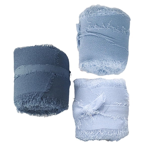 3 Rollos De Cinta De Seda De Gasa Con Flecos De 2.0 In X 5.0 Ft Para Envolver Regalos Serie Azul