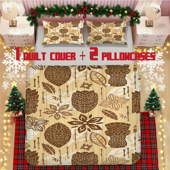 Hawaiian Tiki Soft Printed Bedding Set Polyester Fabric Decorative & Warm