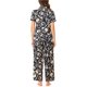 thumbnail image 3 of INSPIRE CHIC Conjunto de Pijama de Satén para Mujer Seda Floral Manga Corta Top y Pantalones 2 Piezas Pijamas XS Negro-Blanco, 3 of 6