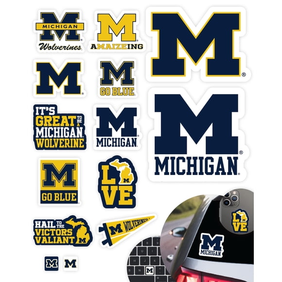 Set de stickers PartyKandy Michigan Wolverines de 14 piezas, impermeables