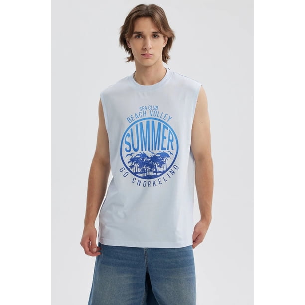 Polera Hombre Print Posicional Celeste- ll