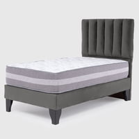 Colbox - Cama Europea Valencia P + Respaldo Cadiz 1.5 Pl Felpa Gris Oscuro