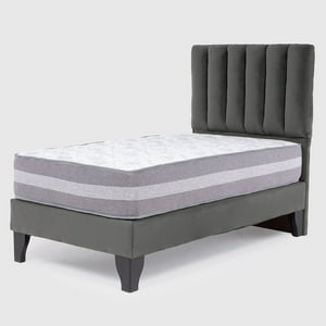 Colbox - Cama Europea Valencia P + Respaldo Cadiz 1 Pl Felpa Gris Oscuro