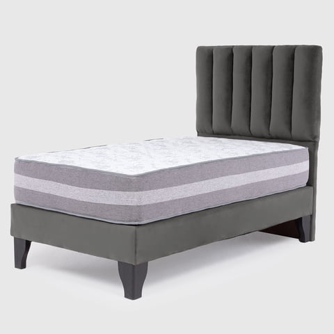 Colbox - Cama Europea Valencia P + Respaldo Cadiz 1.5 Pl Felpa Gris Oscuro
