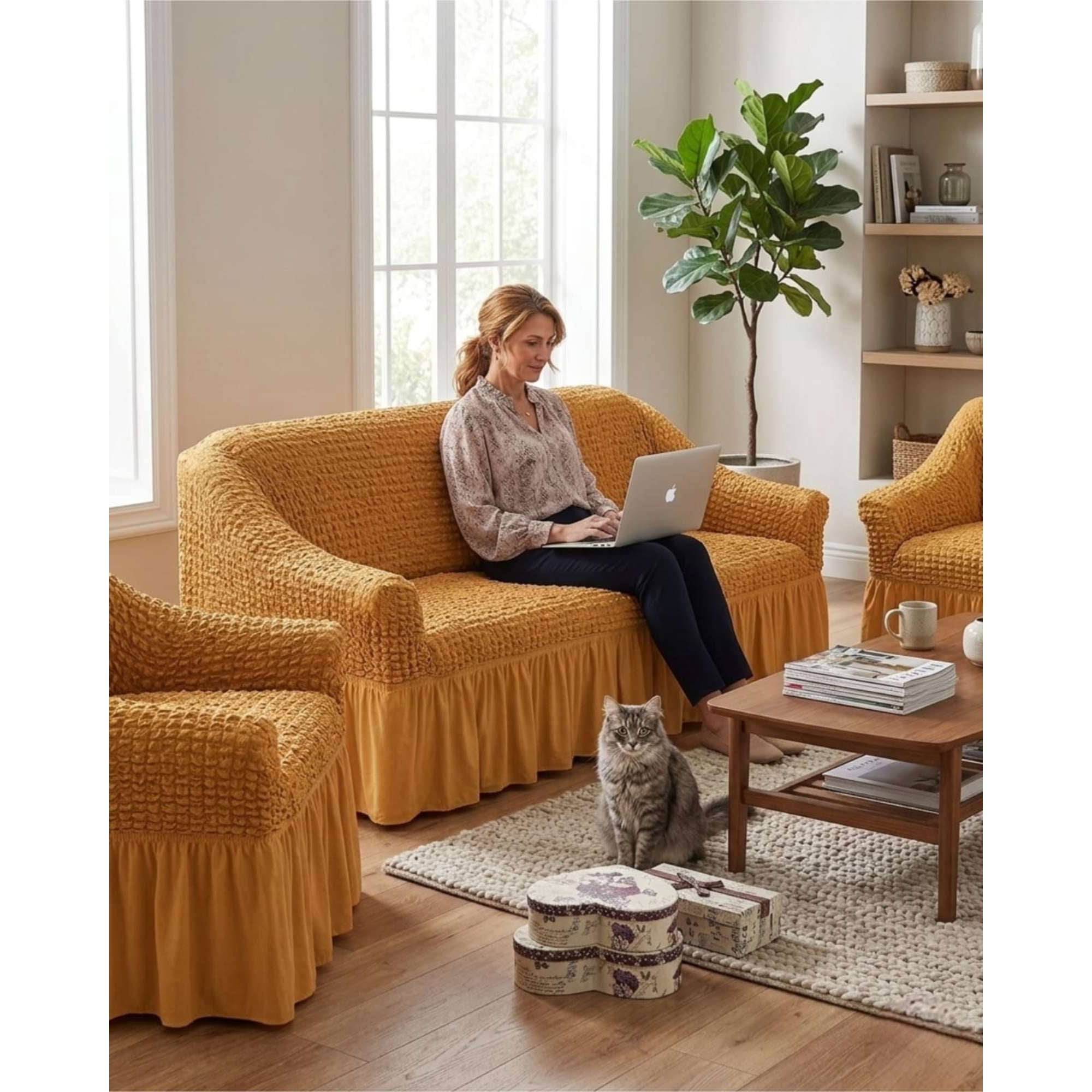 Mylhogar - Juego De Fundas De Sillón Turcas 3+1+1 Elásticas Ajustables