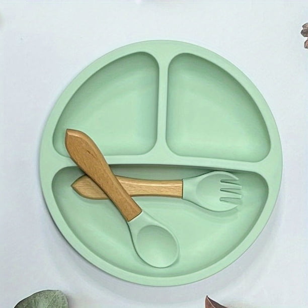 Baby Suction Plate With Self-Feeding Spoon Fork - BPA Free Infant Newborn Utensil Set For Self-Training, Suction Plates For Babies Toddlers, Dishwasher Microwave Safe