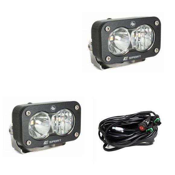 Baja Designs S2 Sport - Par de Pods de Luz LED Negros - 2 unidades con arnés de cableado - Haz de conducción/combinado - Lente clara