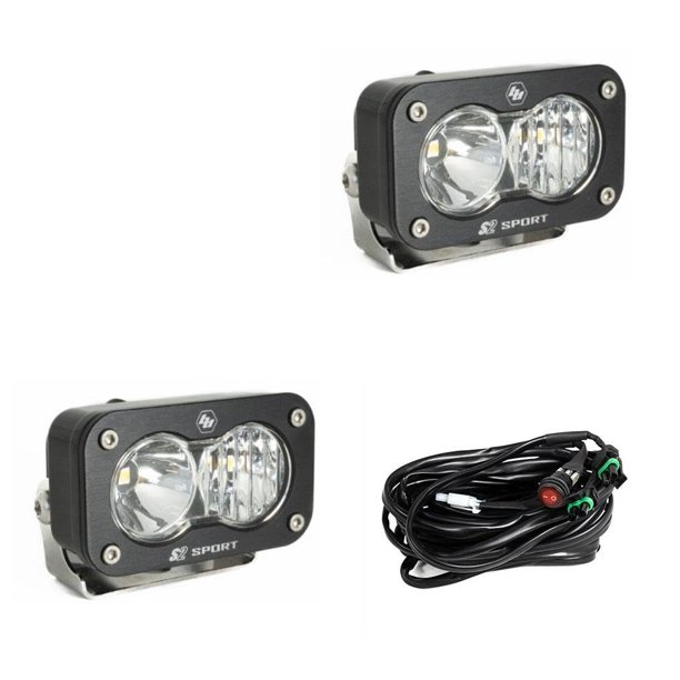 Baja Designs S2 Sport - Par de Pods de Luz LED Negros - 2 unidades con arnés de cableado - Haz de conducción/combinado - Lente clara