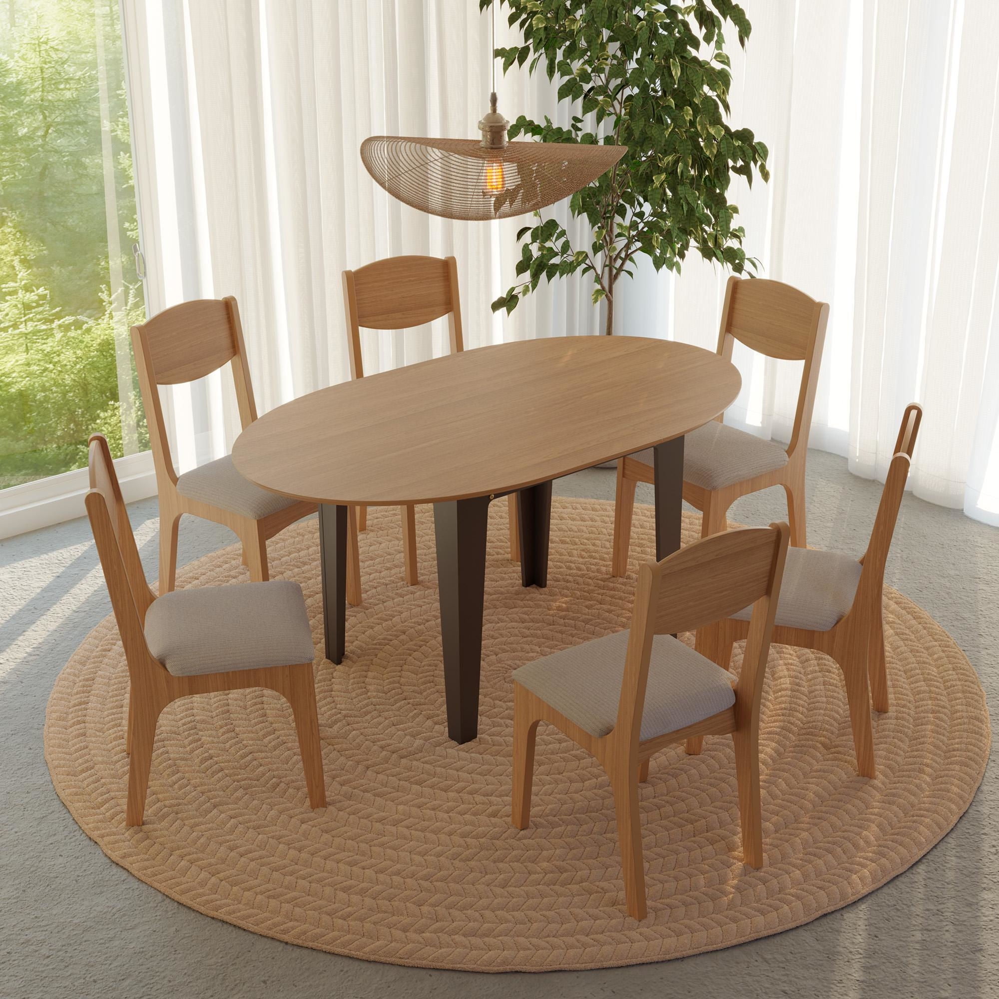 Decocasa - Juego Comedor Plegable + 6 Sillas Tm70 Mdf Castaño