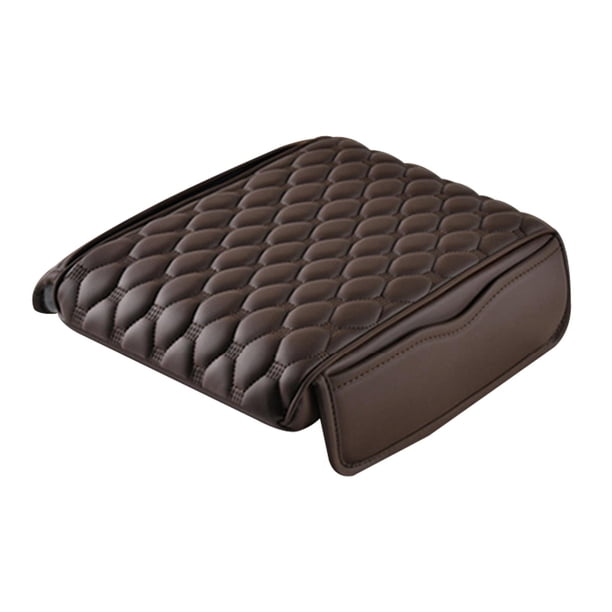 Cojín para reposabrazos de coche, almohada de cuero PU con bolsillo de almacenamiento, almohadilla para reposabrazos, funda para compartimento de repo Café