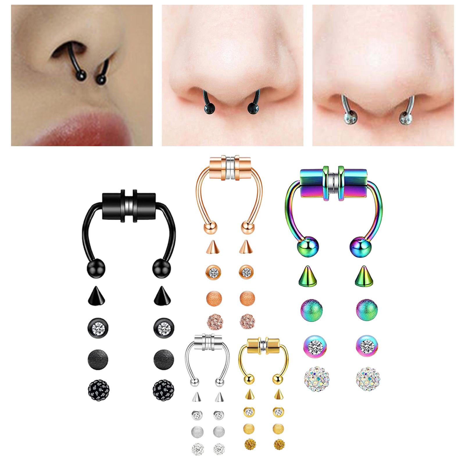 Ioensy - Juego De 5 Anillos Magnéticos Falsos Para La Nariz, Joyería Para La Nariz, Anillo De Aro Para La Nariz De Acero Inoxidable