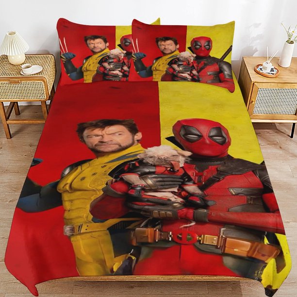 Deadpool Wolverine Bedding Sets Ultra Soft Skin-Friendly Duvet Cover 3 Piece, Cute Comforter Cover Bed Set for Boys Girls Kids