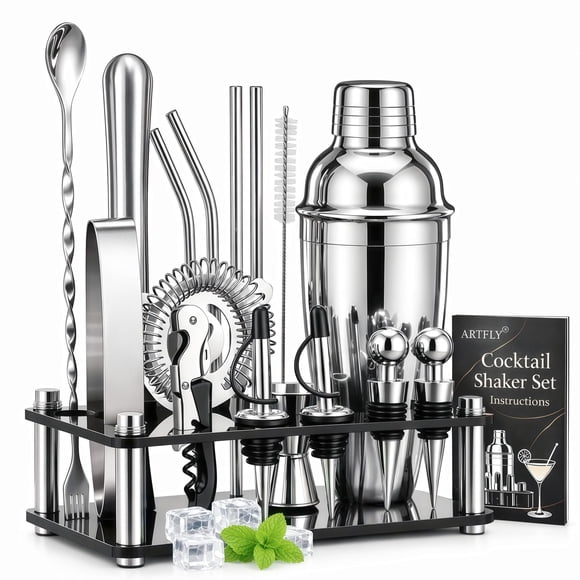 Set de coctelera ARTFLY de 18 piezas con soporte acrílico de 24 onzas