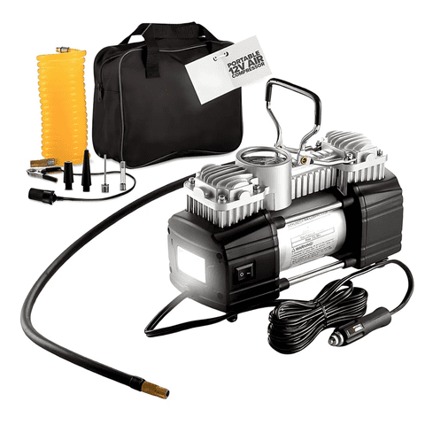 Genérico - Compresor De Aire Doble Cilindro 12V Inflador Neumáticos Negro 50 Monofásica