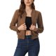 thumbnail image 1 of INSPIRE CHIC Chaqueta de Imitación de Gamuza para Mujer con Cuello Alto, Cremallera, Diseño Recortado y Bolsillos XS Marrón, 1 of 6