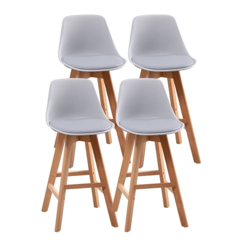 Habita2 Chile - Pack 4 Taburetes O Pisos Terry Base Madera 61 Cm Gris