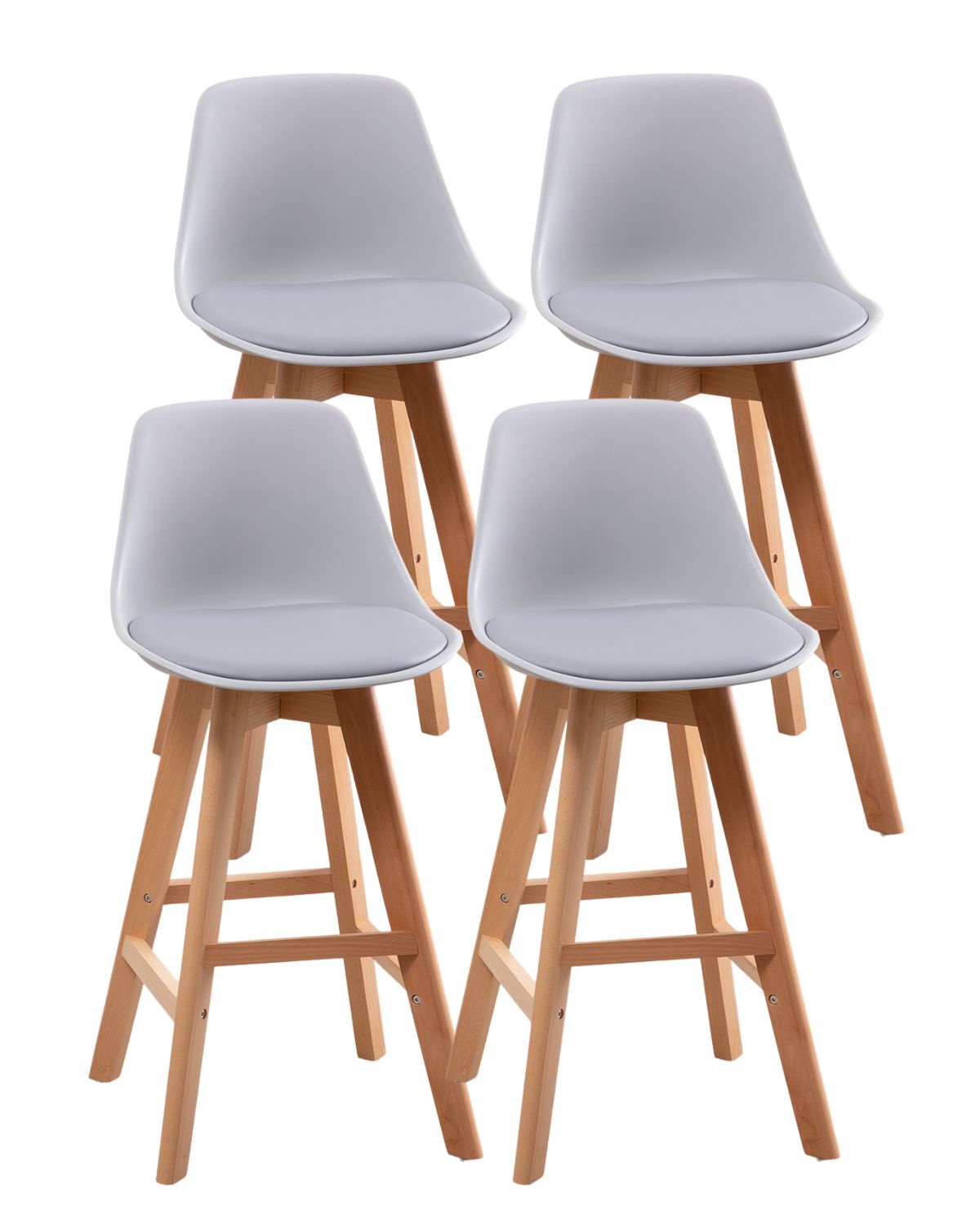 Habita2 Chile - Pack 4 Taburetes O Pisos Terry Base Madera 61 Cm Gris