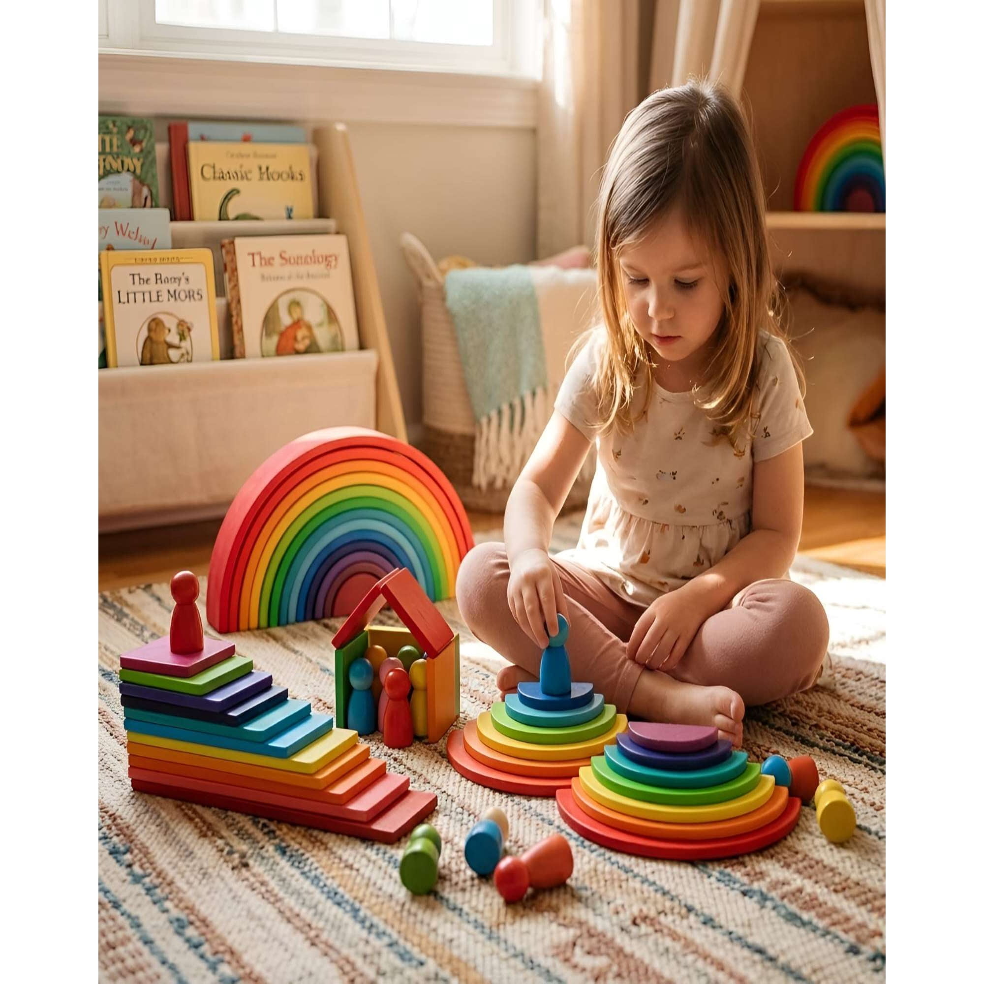 Decoideasemispa - Juguete Didactico Montessori De Madera Arcoíris Infantil