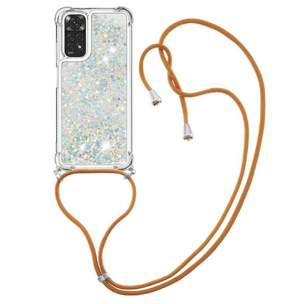 Funda FOXDOCK para Xiaomi Redmi Note 11/11s 4G con Cuerda Ajustable, Brillo Líquido, Protección Antigolpes y Lente – Ideal para Regalo