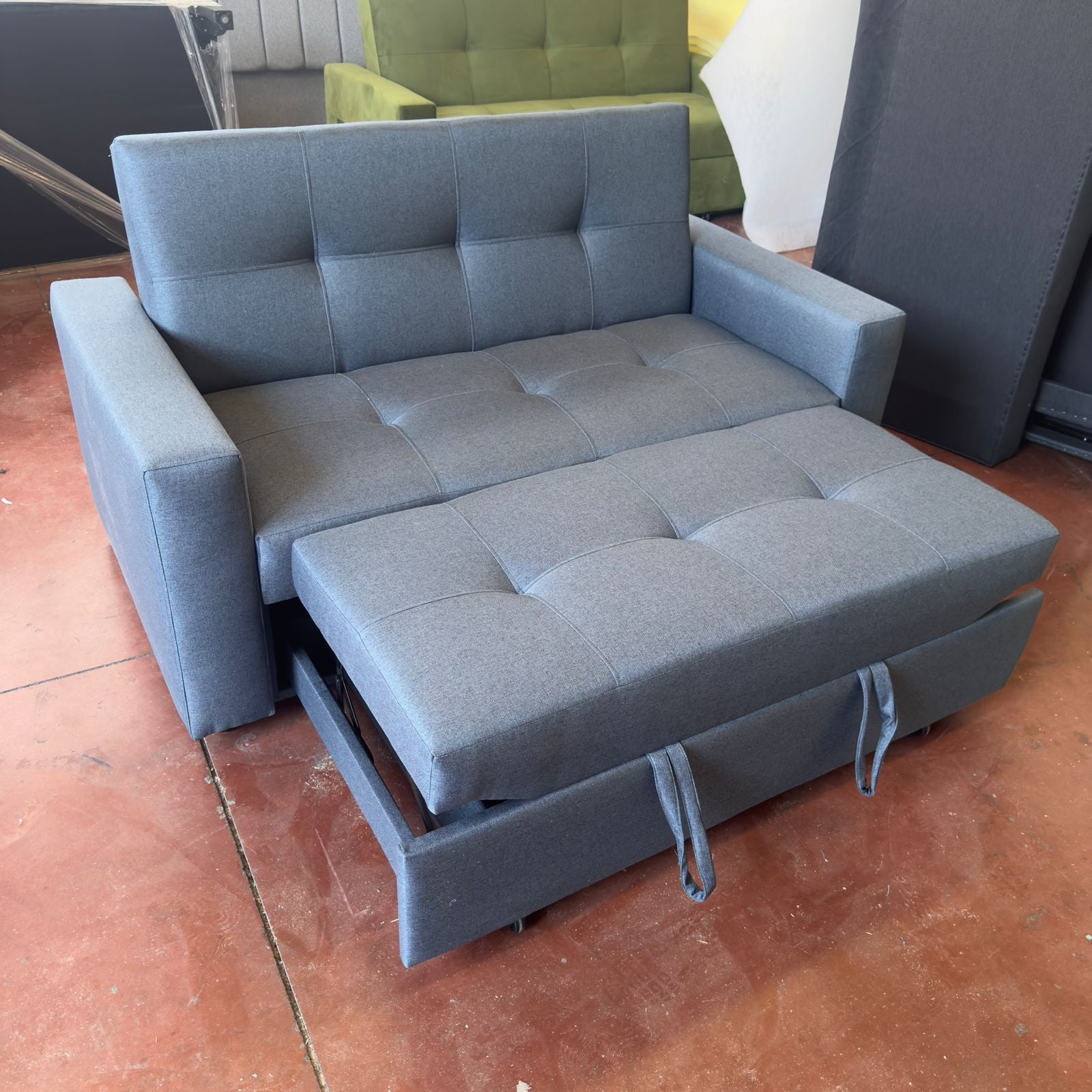 Camila Home - Sofá Cama Azul Marino Supreme 2 Plazas Con Puffs Y Respaldo Reclinable