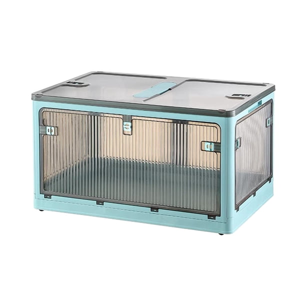 Contenedor de almacenamiento plegable, caja de almacenamiento plegable, portátil con ruedas, organizador de armario apilable, contenedor de almacenami Azul