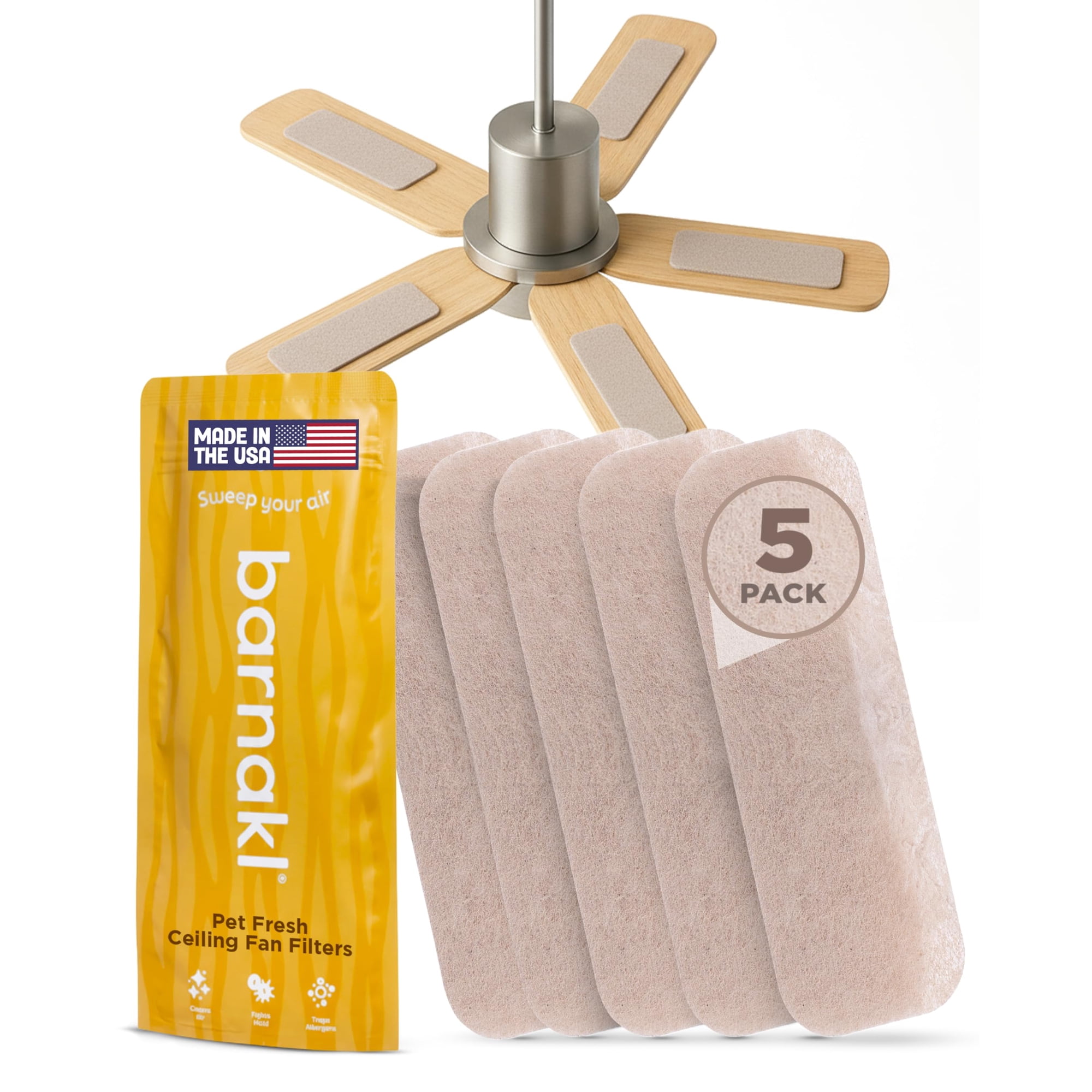 Paquete De 5 Filtros Para Ventiladores De Techo Barnakl Pet Fresh For Blades
