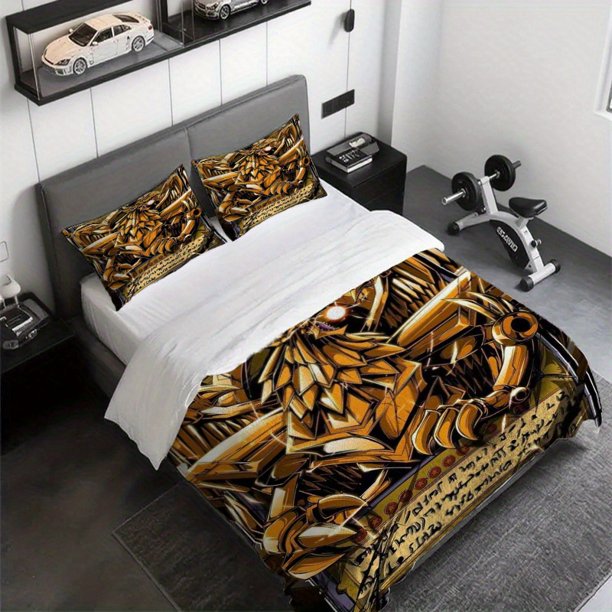 3pcs Stunning Golden Dragon Card Design Bedding Set Multi Color Print