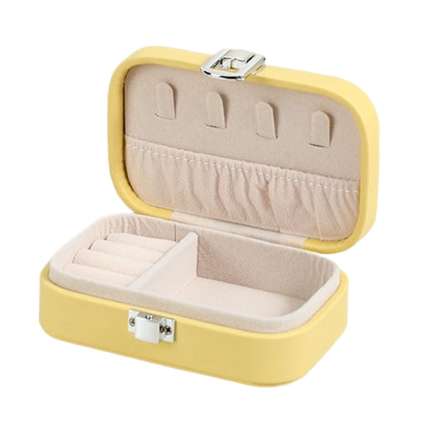 Organizador de joyas de viaje, almacenamiento de cuero PU, caja de almacenamiento de joyas portátil, caja de joyería pequeña para anillos, pendientes, Amarillo