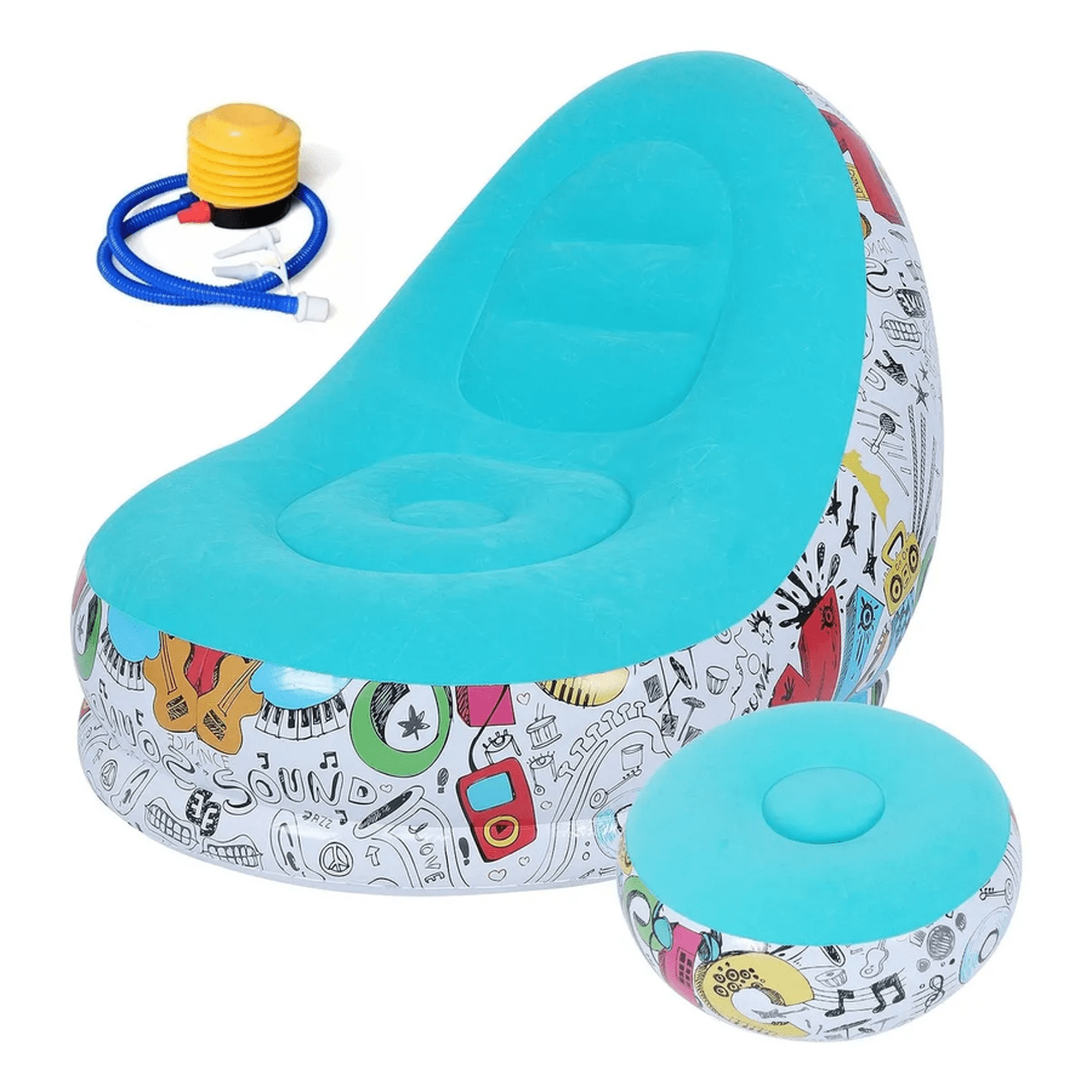 Genérico - Sofá Tumbona Silla Inflable Reposa Pies Puff X L + Inflador Color Celeste - 212090